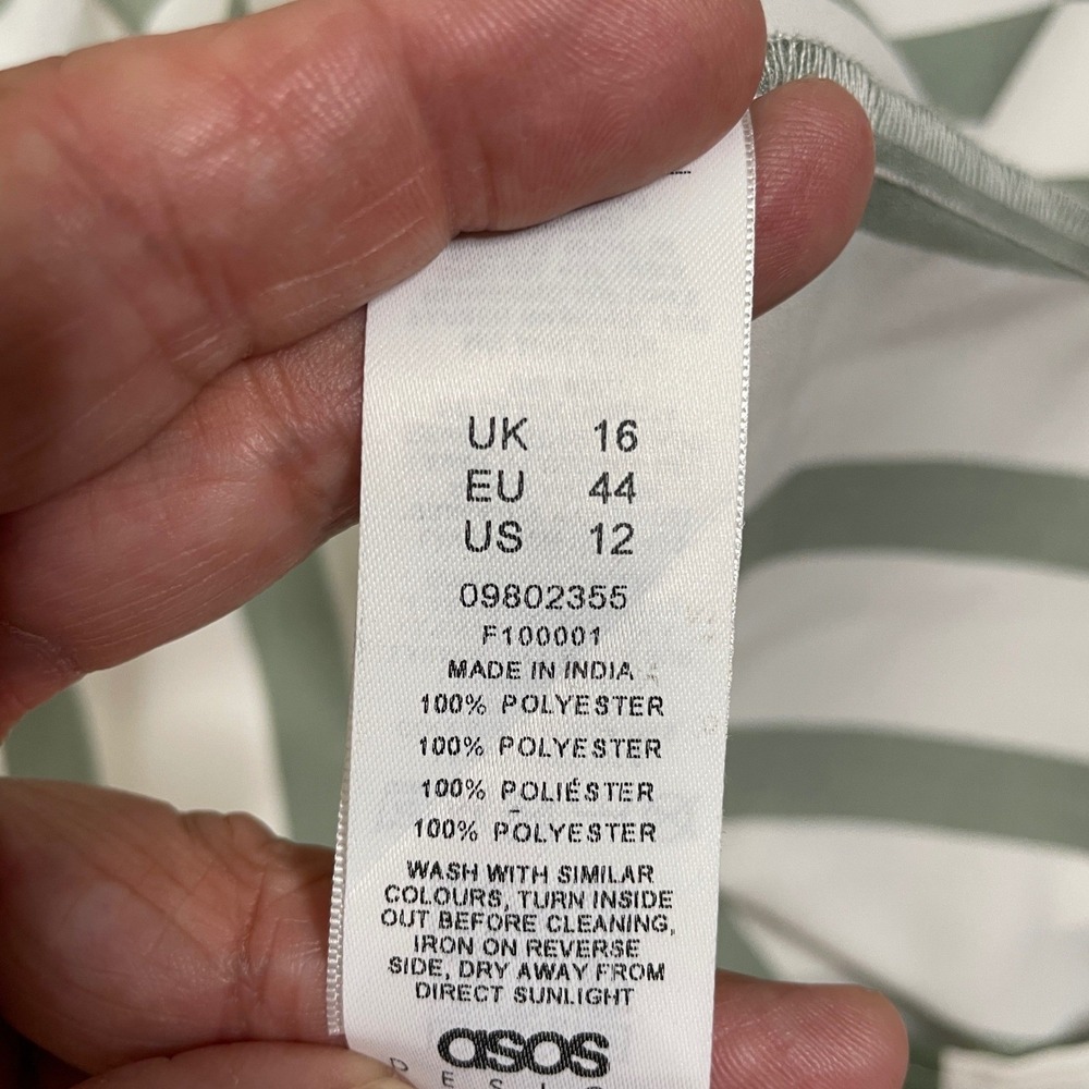 ASOS Midi Dress Womens 12 Green White Striped Button Front Vacation Picnic - Picture 6 of 9